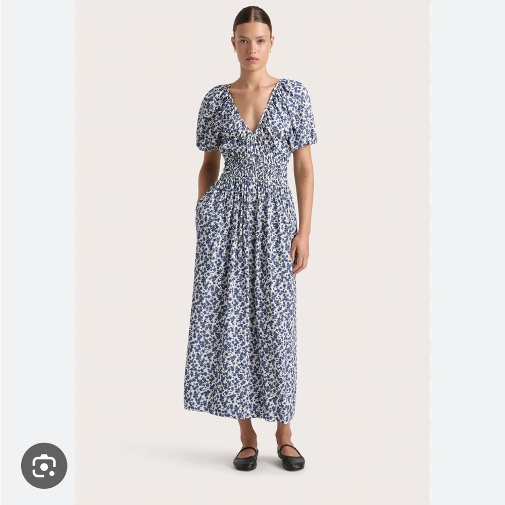 Faithfull the Brand Blue and White Midi Dress